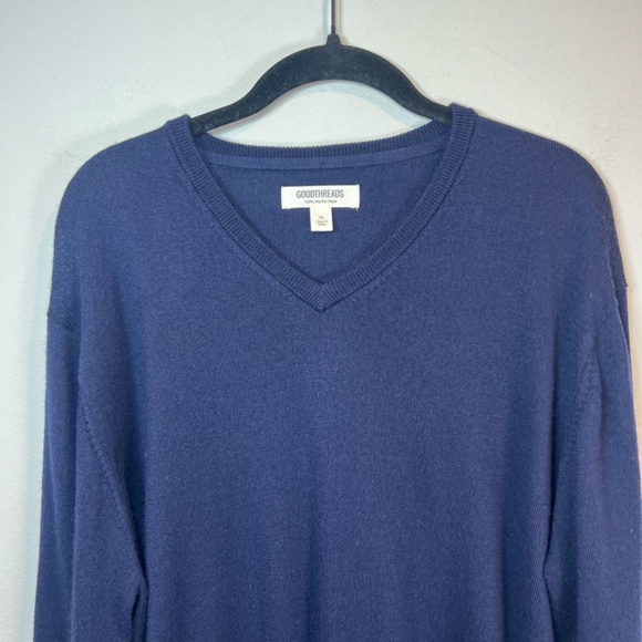 Goodthreads Men's 100% Merino Wool V-Neck Sweater Navy Blue Long Sleeve  Size XL - Picture 2 of 10